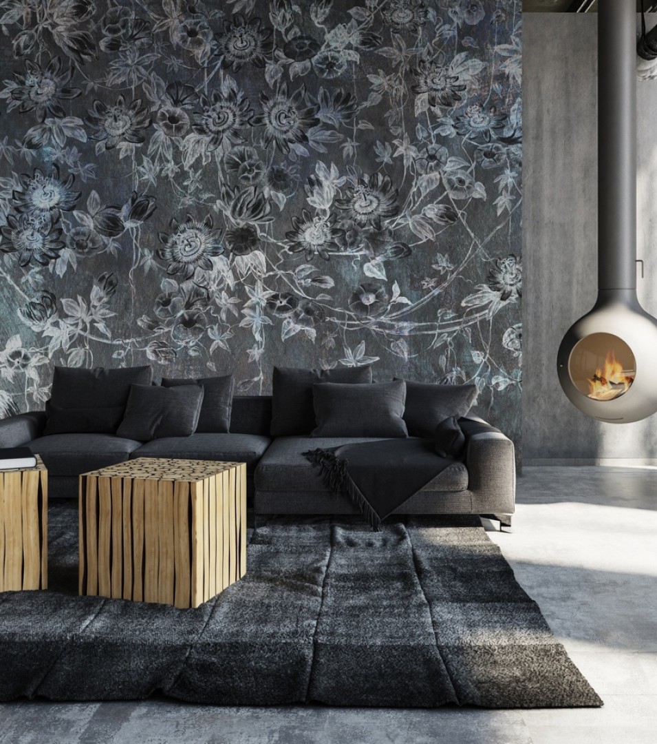 Rauv Harmony Passiflora 4 - mural w kwiaty na betonowym tle