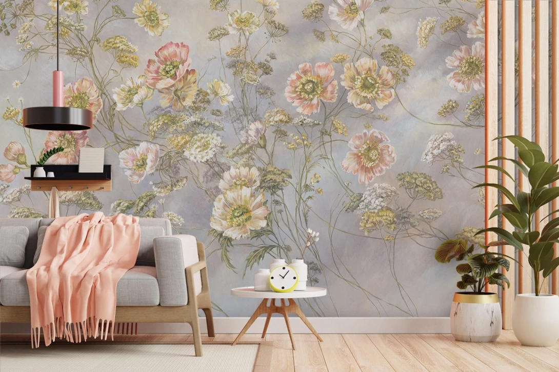 Rauv Harmony Floral Whimsy 4 - mural w kwiaty na zamglonym tle
