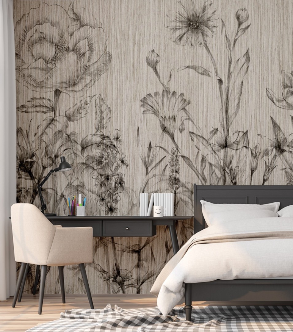 Rauv Harmony Floral Pencil - mural w szkic polnych roślin