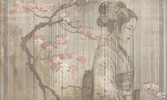 Rauv The First Japanese Cherry Tree - mural w gejsze i kwitnącą wiśnię