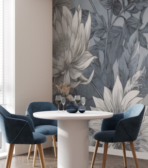 Rauv The First Azure Dance - mural w duże kwiaty i liście