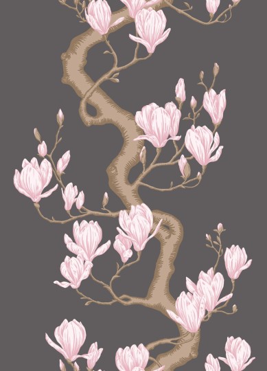 Cole & Son 128/1001 Classics Collection Vol. II Magnolia Tree Charcoal and Soft Pink - tapeta z drzewem magnolii
