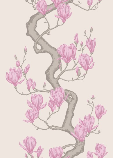Cole & Son 128/1002 Classics Collection Vol. II Magnolia Tree Parchment and Soft Fuchsia - tapeta z drzewem magnolii