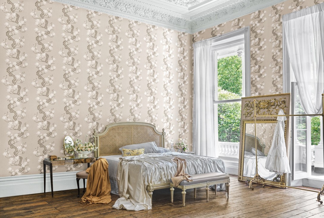 Cole & Son 128/1005 Classics Collection Vol. II Magnolia Tree Rose Pink and Soft Lemon - tapeta z drzewem magnolii
