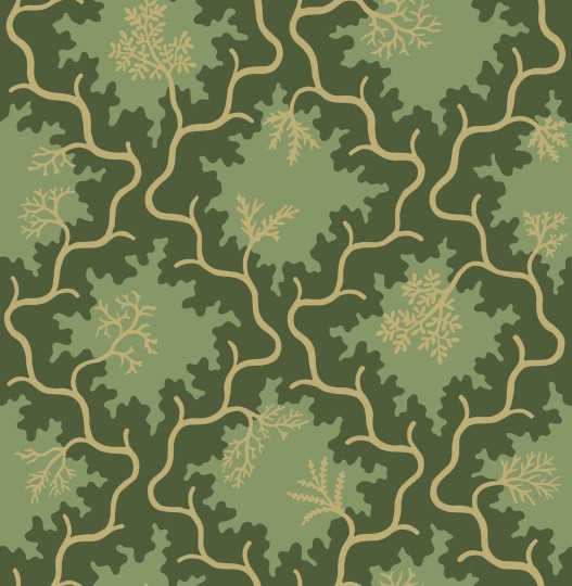 Cole & Son 128/4021 Classics Collection Vol. II Moss Trellis Evergreen and Antique Gold - tapeta w abstrakcyjne gałęzie