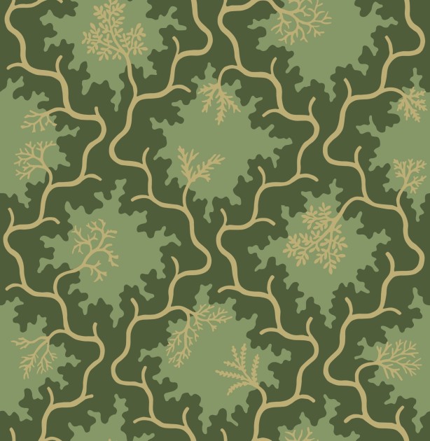 Cole & Son 128/4021 Classics Collection Vol. II Moss Trellis Evergreen and Antique Gold - tapeta w abstrakcyjne gałęzie