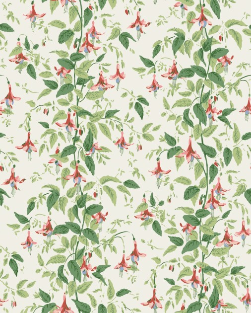 Cole & Son 128/6028 Classics Collection Vol. II Fuchsia Rose Pink and Soft Green on Parchment - tapeta roślinna