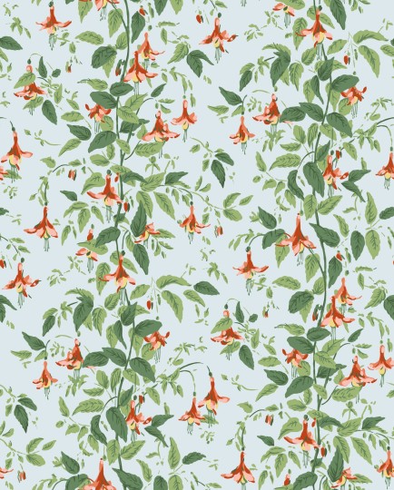 Cole & Son 128/6029 Classics Collection Vol. II Fuchsia Coral and Leaf Green on Powder Blue - tapeta roślinna