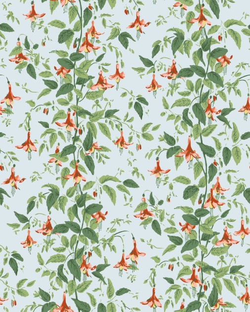 Cole & Son 128/6029 Classics Collection Vol. II Fuchsia Coral and Leaf Green on Powder Blue - tapeta roślinna