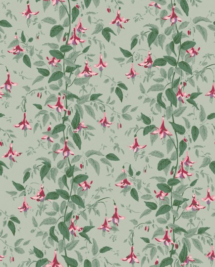 Cole & Son 128/6031 Classics Collection Vol. II Fuchsia Dusty Rose and Pale Sage on Soft Laurel - tapeta roślinna