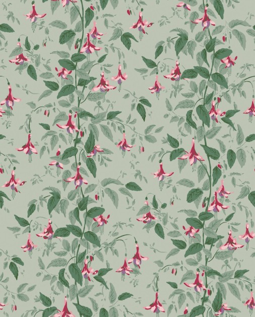 Cole & Son 128/6031 Classics Collection Vol. II Fuchsia Dusty Rose and Pale Sage on Soft Laurel - tapeta roślinna