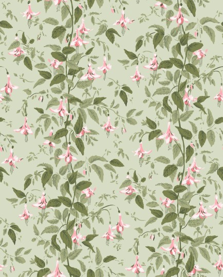 Cole & Son 128/6032 Classics Collection Vol. II Fuchsia Powder Pink and Olive on Soft Spring Green - tapeta roślinna
