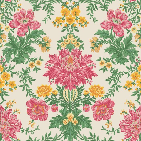 Cole & Son 128/7033 Classics Collection Vol. II Poppies Soft Fuchsia, Buttercup and Fern on Cream - tapeta stylizowane kwiaty