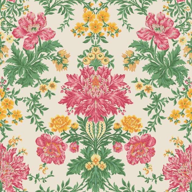 Cole & Son 128/7033 Classics Collection Vol. II Poppies Soft Fuchsia, Buttercup and Fern on Cream - tapeta stylizowane kwiaty