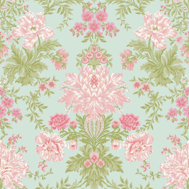 Cole & Son 128/7034 Classics Collection Vol. II Poppies Soft Pink, Blush and Soft Green on Mint - tapeta stylizowane kwiaty
