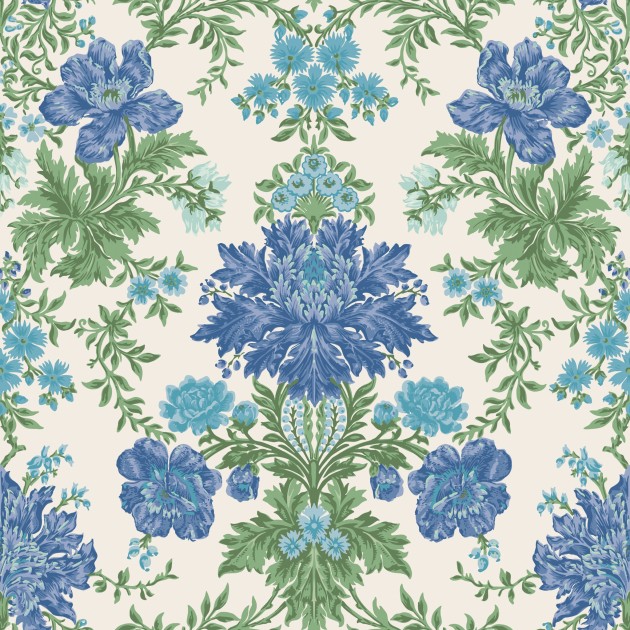 Cole & Son 128/7035 Classics Collection Vol. II Poppies Sapphire, Cerulean and Moss on Stone - tapeta stylizowane kwiaty