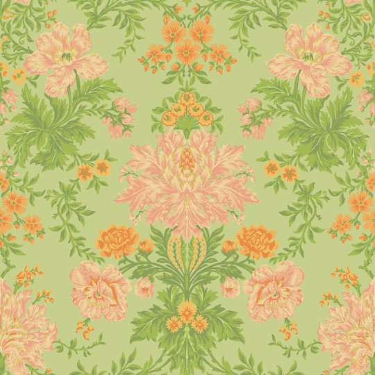 Cole & Son 128/7036 Classics Collection Vol. II Poppies Peach, Marigold and Grass on Soft Green - tapeta stylizowane kwiaty