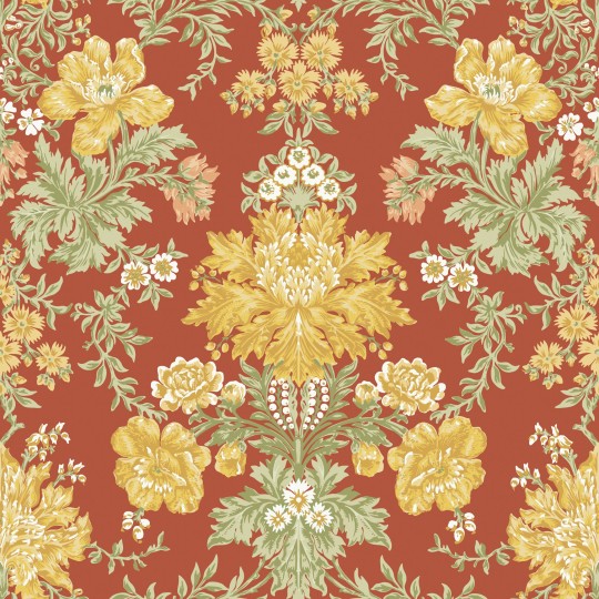 Cole & Son 128/7037 Classics Collection Vol. II Poppies Soft Yellow, Cream and Spring Green on Terracotta - tapeta stylizowane kwiaty