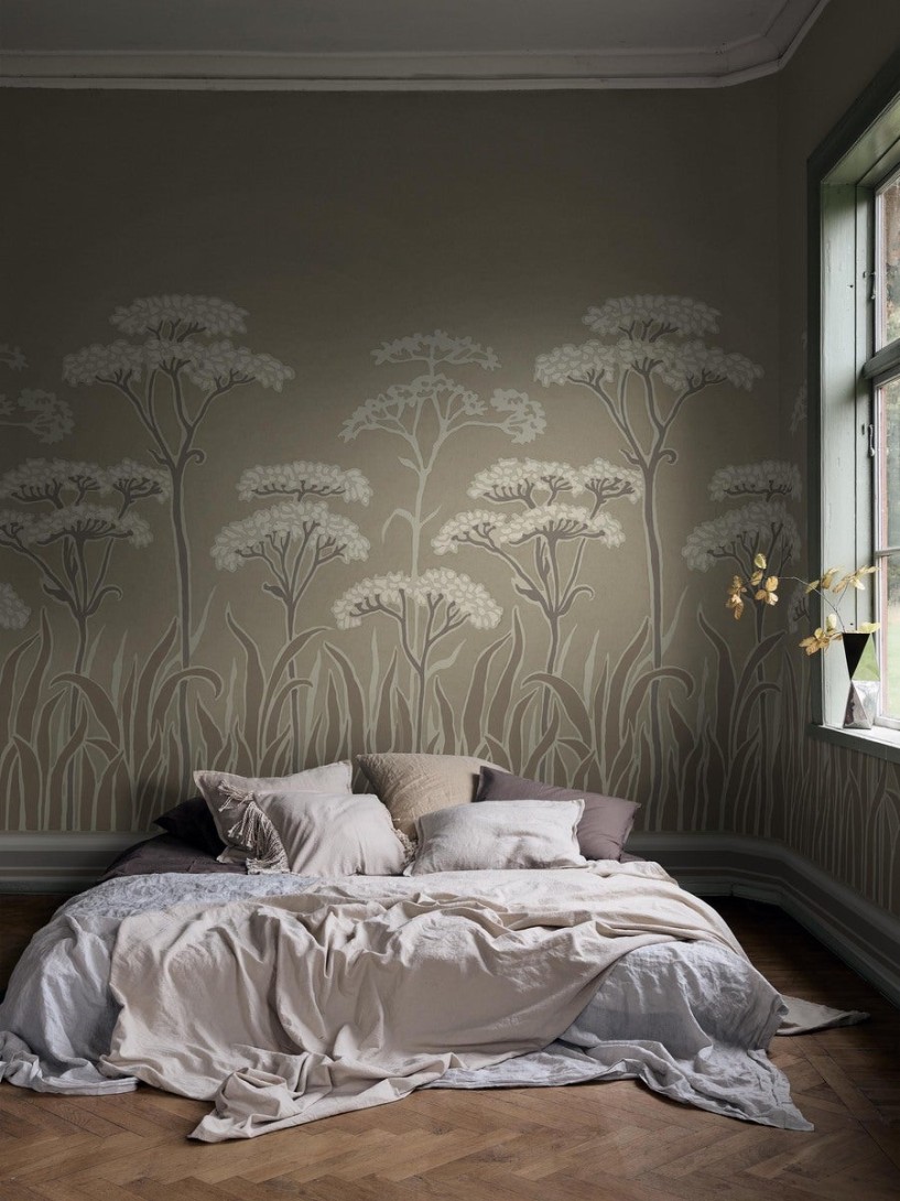 Boras Tapeter 9693W Château Collection Achillée Art Nouveau Beige - mural w kwiaty krwawnika