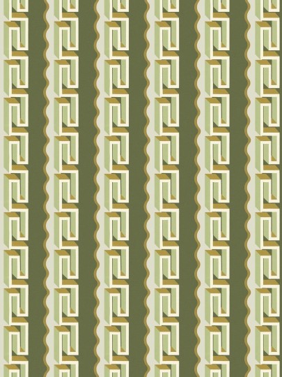 Boras Tapeter 9697W Château Collection Rayure Méandre Green - mural w geometryczny wzór 3D