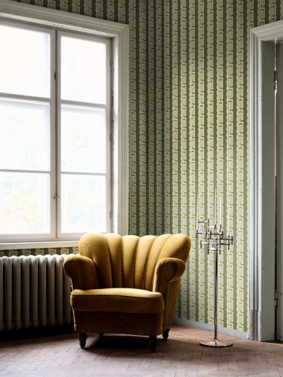 Boras Tapeter 9697W Château Collection Rayure Méandre Green - mural w geometryczny wzór 3D