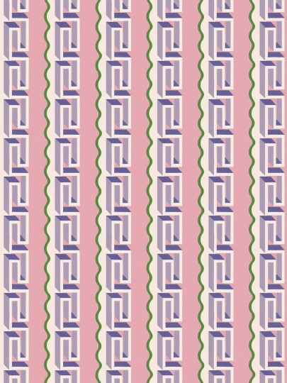 Boras Tapeter 9700W Château Collection Rayure Méandre Pink - mural w geometryczny wzór 3D