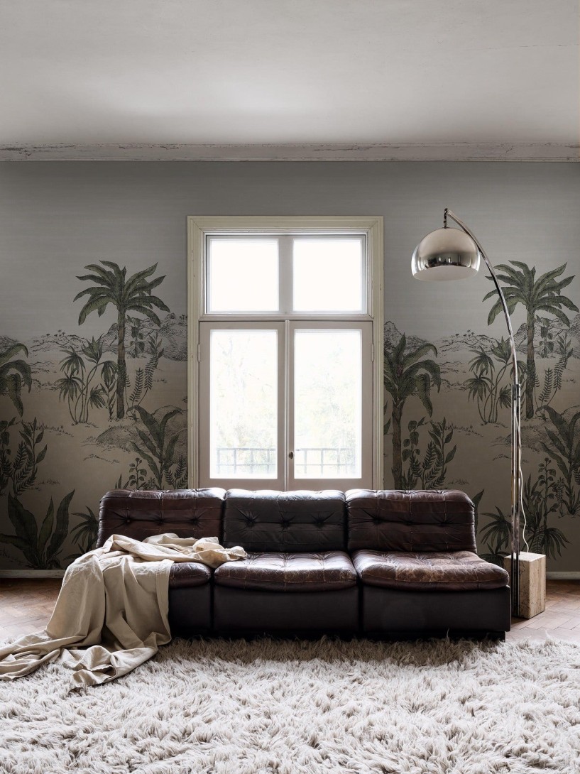 Boras Tapeter 9703W Château Collection Palmier Sauvage Green - mural w palmy i góry