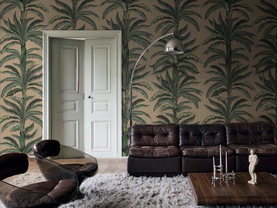 Boras Tapeter 9710W Château Collection Rayure Palmier Green - mural w liście palm i paski