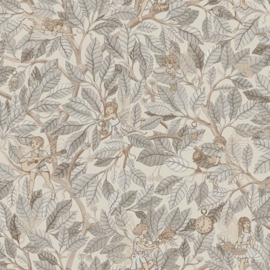 Boras Tapeter 8140 Fairyland Fairies Gray - tapeta we wróżki i roślinny motyw