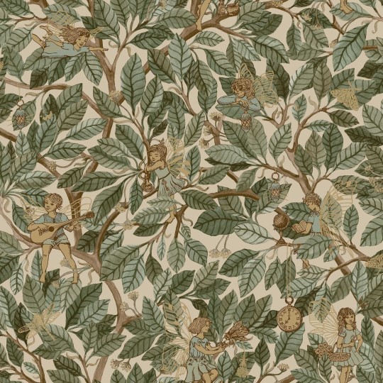 Boras Tapeter 8141 Fairyland Fairies Green - tapeta we wróżki i roślinny motyw