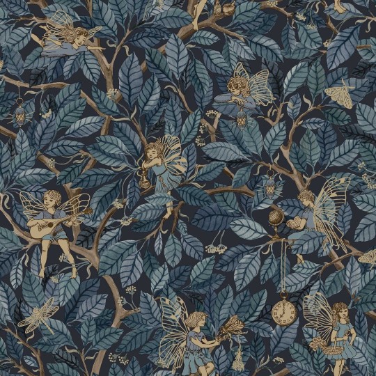 Boras Tapeter 8142 Fairyland Fairies Blue - tapeta we wróżki i roślinny motyw