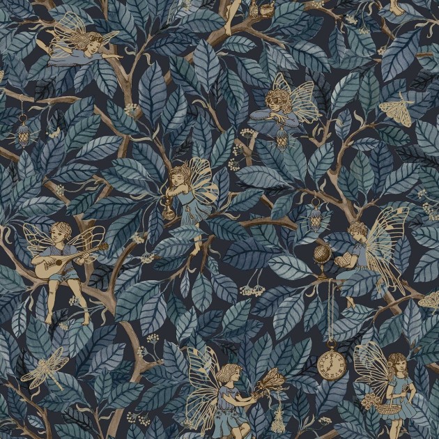 Boras Tapeter 8142 Fairyland Fairies Blue - tapeta we wróżki i roślinny motyw