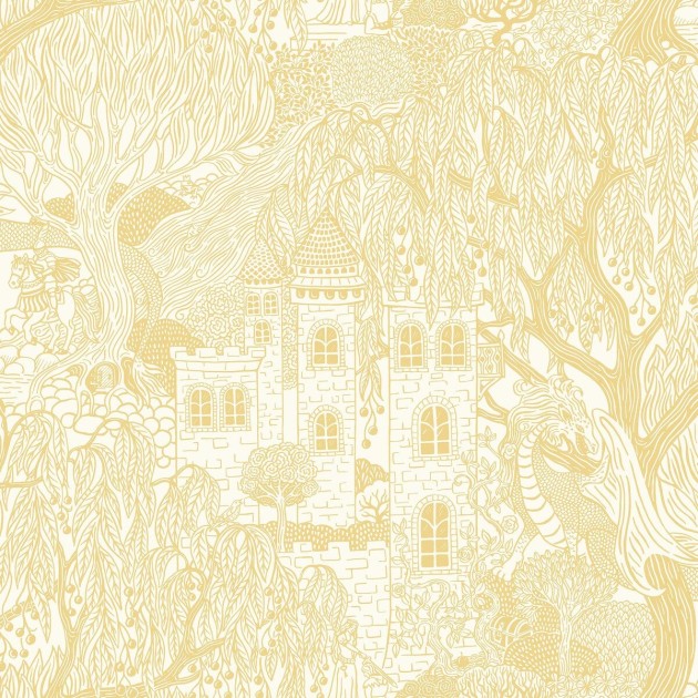 Boras Tapeter 8145 Fairyland Kingdom of the Willow Yellow - tapeta dziecięca w zamek i wierzbę