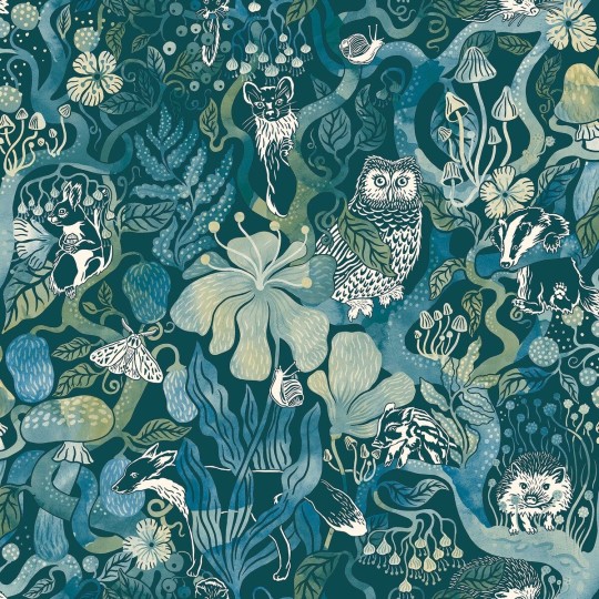 Boras Tapeter 8149 Fairyland Magic Woods Blue - tapeta dziecięca w leśne zwierzęta i drzewa