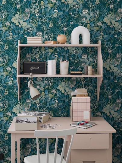 Boras Tapeter 8149 Fairyland Magic Woods Blue - tapeta dziecięca w leśne zwierzęta i drzewa