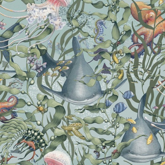 Boras Tapeter 8152 Fairyland Underwater Magic Turquoise - tapeta dziecięca w podwodny krajobraz