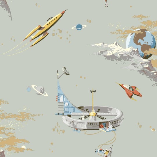 Boras Tapeter 8154 Fairyland Space Adventure Green - tapeta dla dzieci w statki kosmiczne