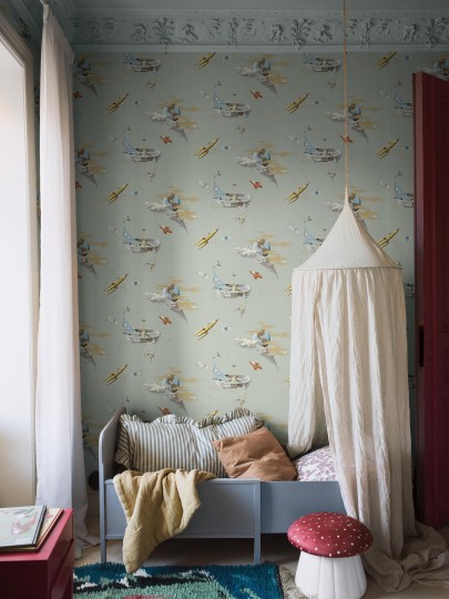 Boras Tapeter 8154 Fairyland Space Adventure Green - tapeta dla dzieci w statki kosmiczne