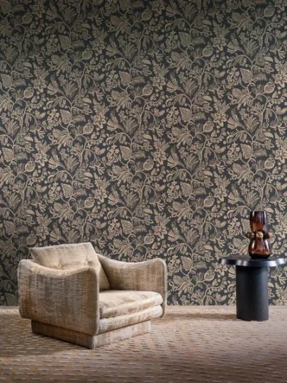 Casamance 76960202 Broderies Pastel Sable - tapeta imitująca haft w kwiaty