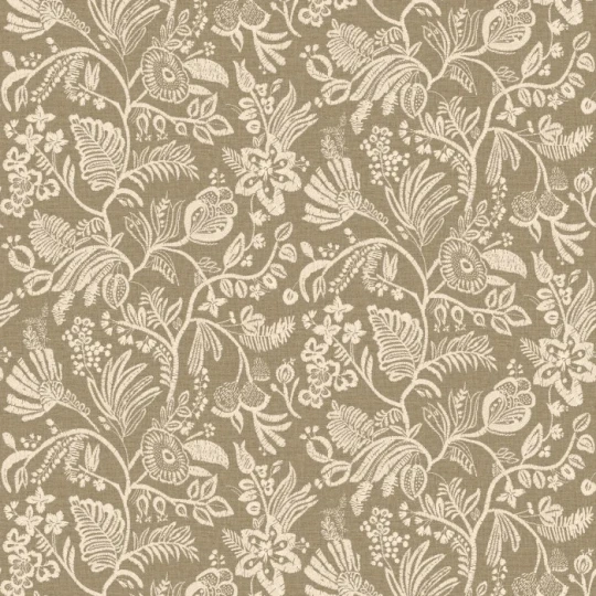 Casamance 76960916 Broderies Pastel Kaki clair - tapeta imitująca haft w kwiaty
