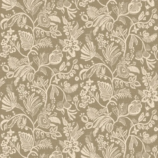 Casamance 76960916 Broderies Pastel Kaki clair - tapeta imitująca haft w kwiaty