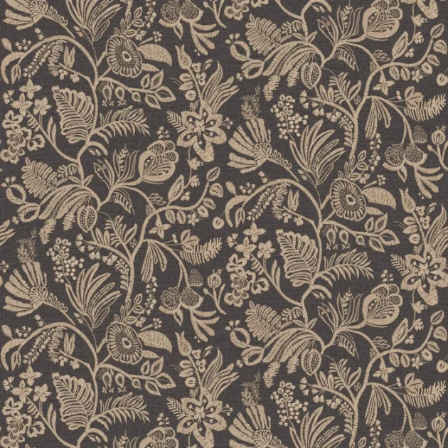 Casamance 76961120 Broderies Pastel ébène - tapeta imitująca haft w kwiaty