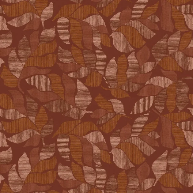 Casamance 76911222 Tressora Lontara Terracotta/cuivré - tapeta w liście