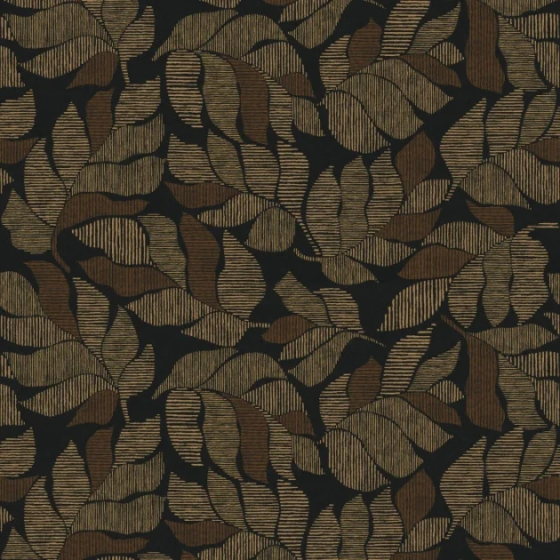 Casamance 76911324 Tressora Lontara Noir/doré - tapeta w liście