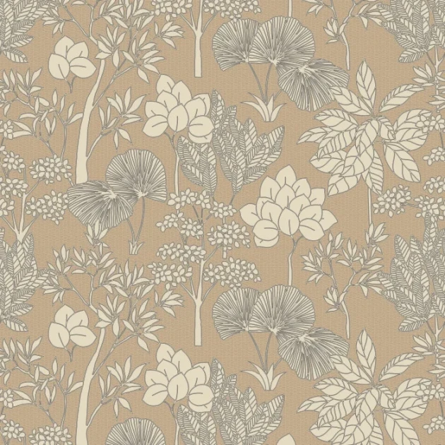 Casamance 76902650 Tressora Inara Beige/doré - tapeta w roślinny motyw na strukturalnym tle