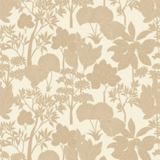 Casamance 76900406 Tressora Inara Sable - tapeta w roślinny motyw na strukturalnym tle
