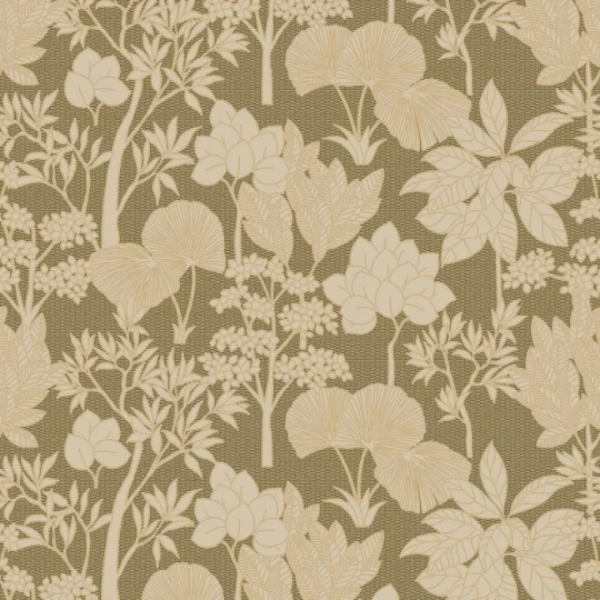 Casamance 76900202 Tressora Inara Kaki/doré - tapeta w roślinny motyw na strukturalnym tle
