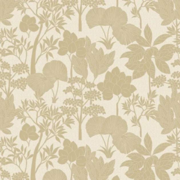 Casamance 76900100 Tressora Inara Amande/doré - tapeta w roślinny motyw na strukturalnym tle