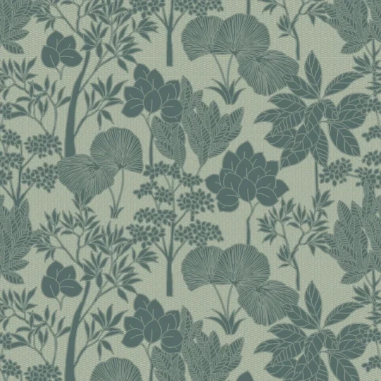 Casamance 76900304 Tressora Inara Céladon/doré - tapeta w roślinny motyw na strukturalnym tle