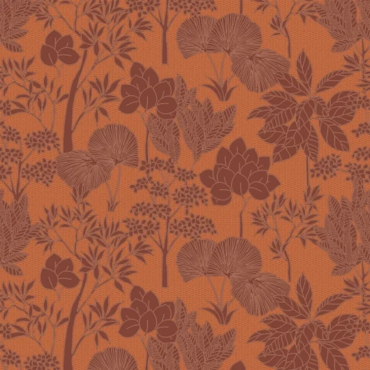 Casamance 76900814 Tressora Inara Orange brûlé - tapeta w roślinny motyw na strukturalnym tle